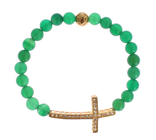 Bracciale in argento 925 con croce in zirconia cubica e pietra di giada Nialaya