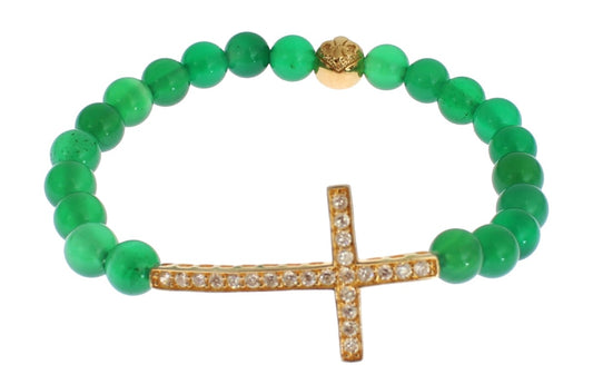 Bracciale in argento 925 con croce in zirconia cubica e pietra di giada Nialaya