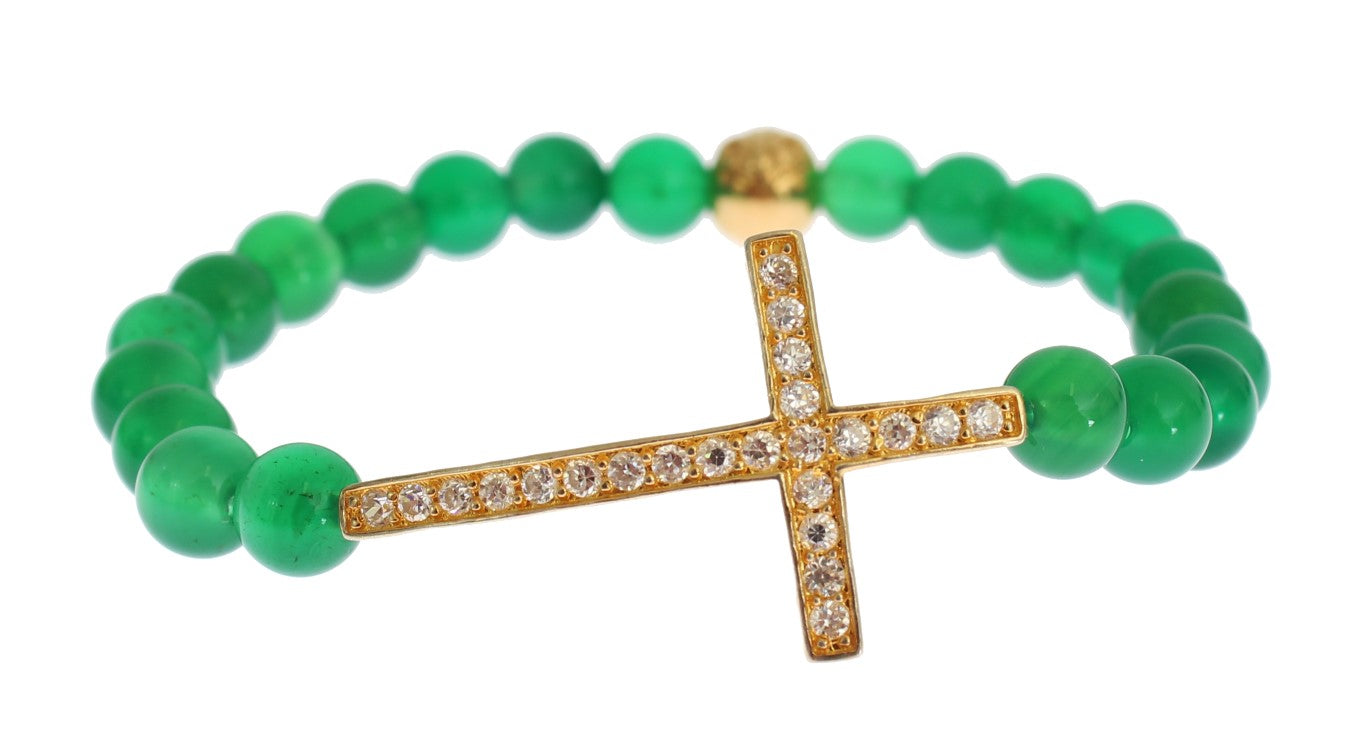 Bracciale in argento 925 con croce in zirconia cubica e pietra di giada Nialaya
