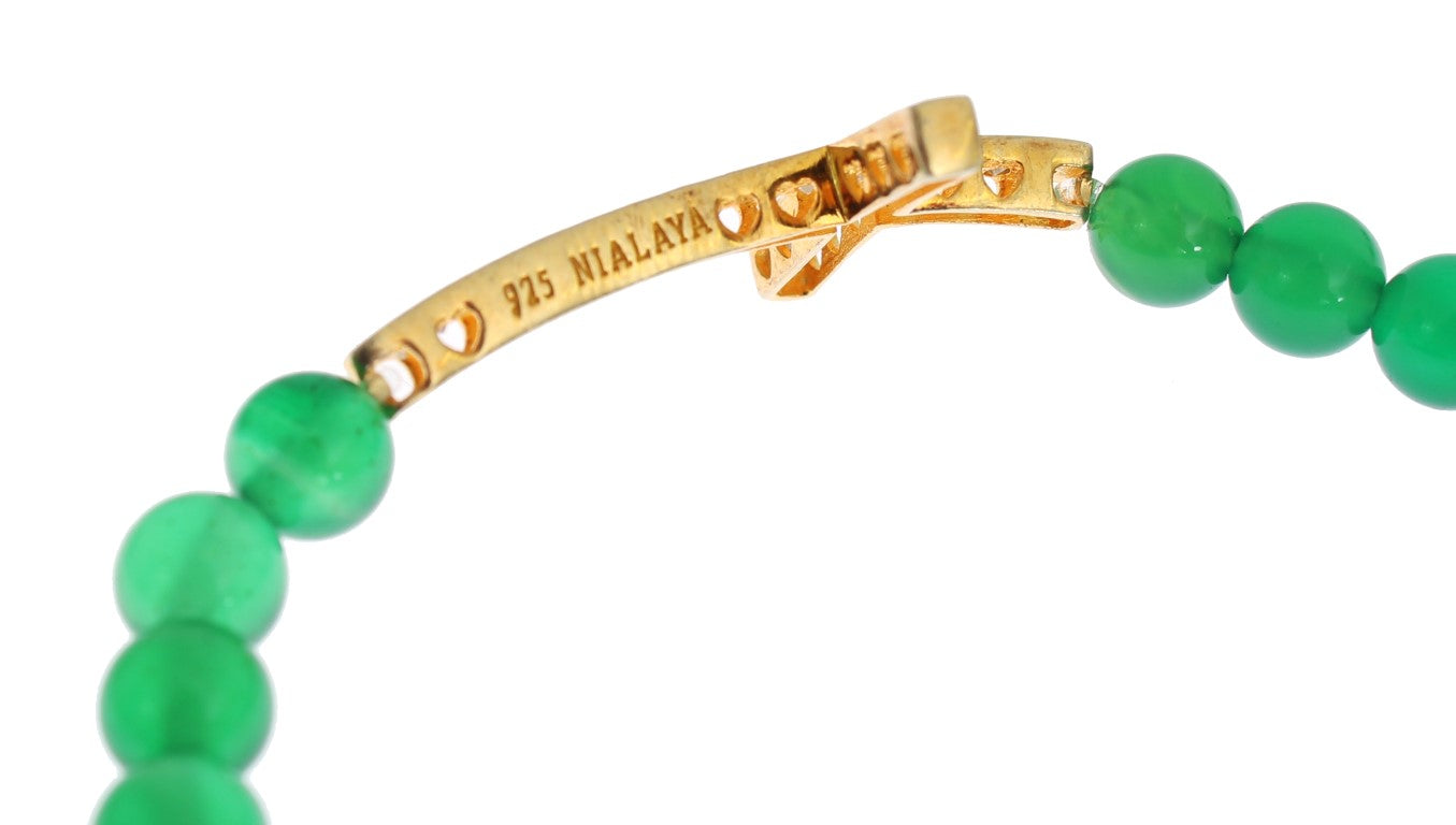 Bracciale in argento 925 con croce in zirconia cubica e pietra di giada Nialaya