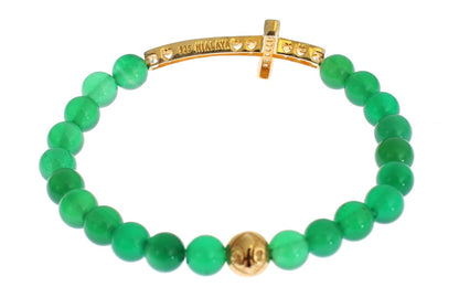 Bracciale in argento 925 con croce in zirconia cubica e pietra di giada Nialaya