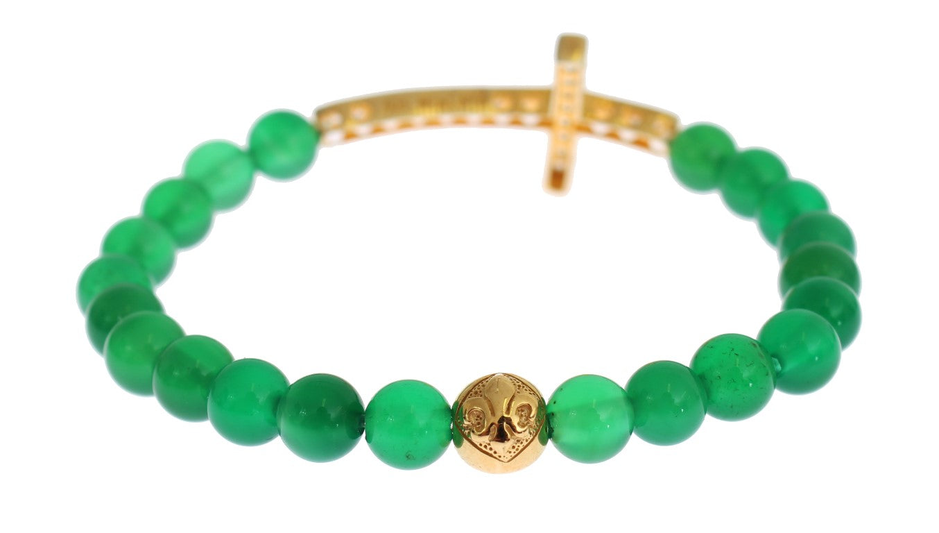 Bracciale in argento 925 con croce in zirconia cubica e pietra di giada Nialaya
