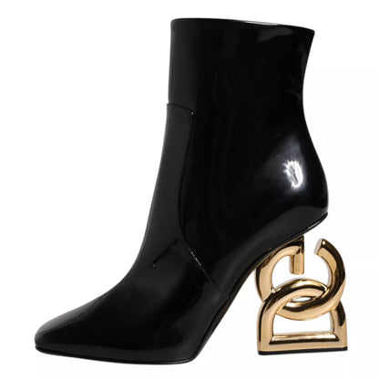 Dolce &amp; Gabbana Black Jackie Leather Mid-Polpetto Boots Shoes