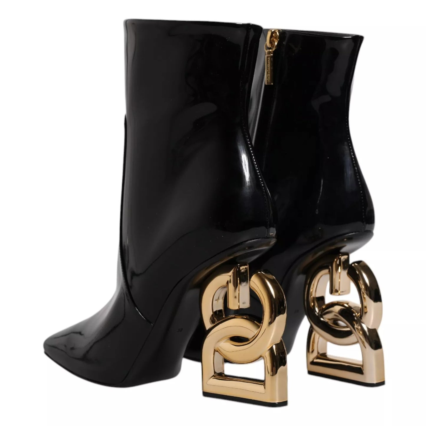 Dolce &amp; Gabbana Black Jackie Leather Mid-Polpetto Boots Shoes