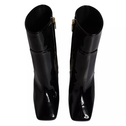 Dolce &amp; Gabbana Black Jackie Leather Mid-Polpetto Boots Shoes