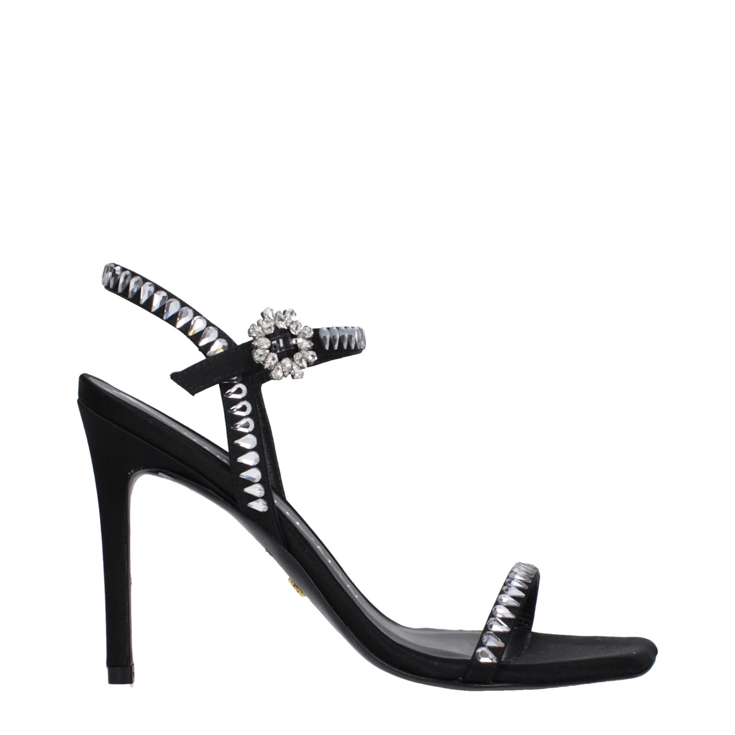 Sandali con tacco a spillo in raso nero Stuart Weitzman