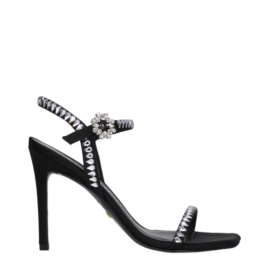 Sandali con tacco a spillo in raso nero Stuart Weitzman