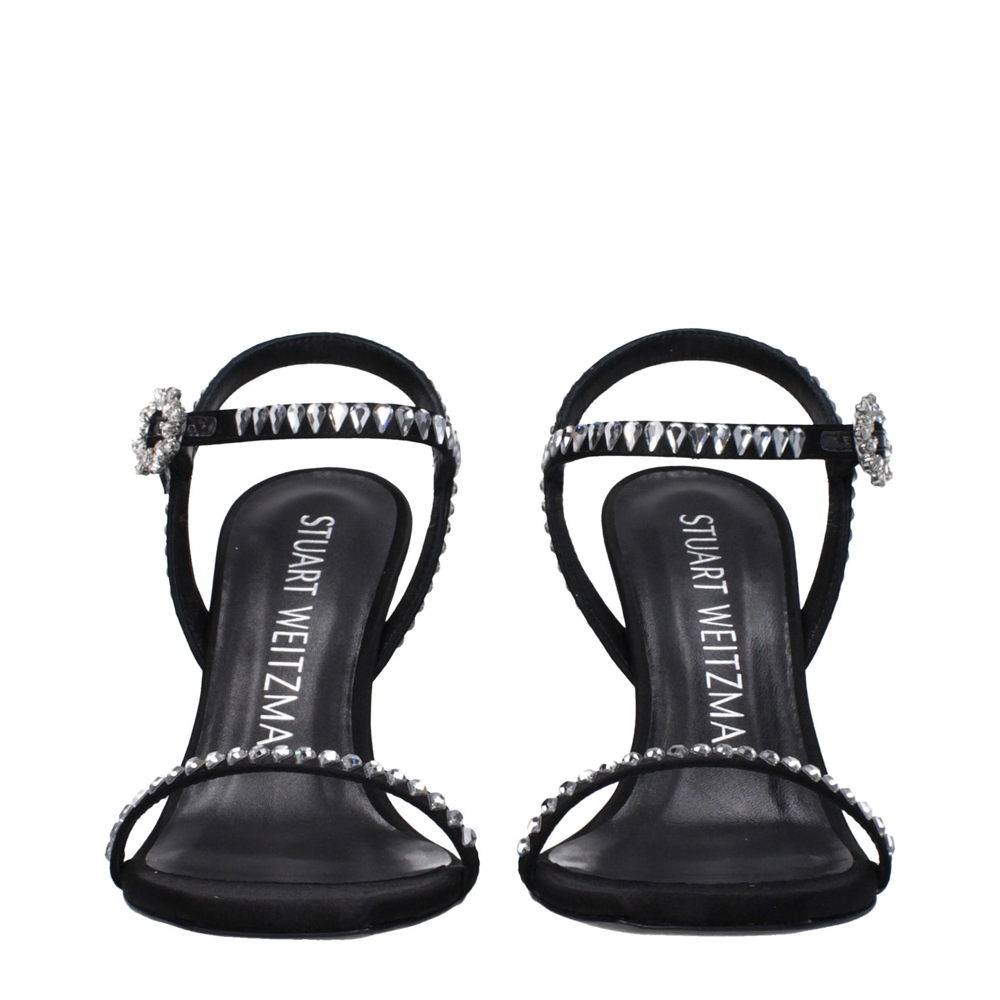 Sandali con tacco a spillo in raso nero Stuart Weitzman