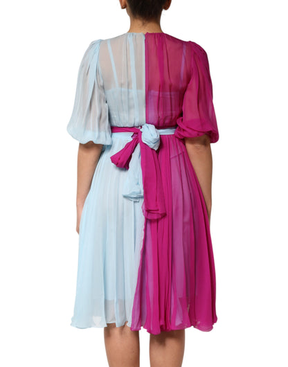 Dolce &amp; Gabbana Abito midi in seta bicolore fucsia azzurro