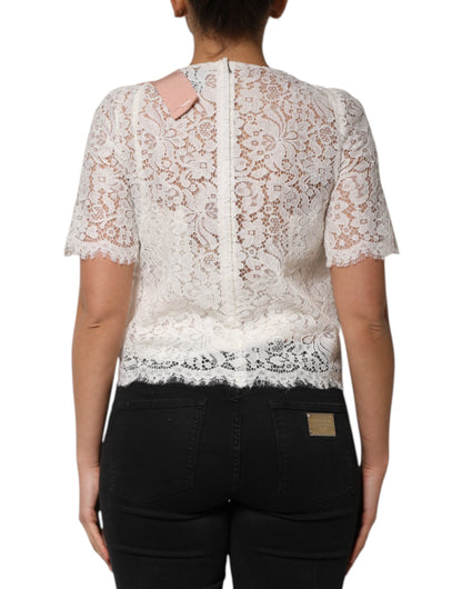 Dolce &amp; Gabbana Top camicetta a maniche corte in pizzo floreale bianco