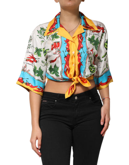 Dolce &amp; Gabbana Multicolor Chili Silk Cropped Top