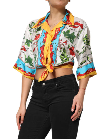 Dolce &amp; Gabbana Multicolor Chili Silk Cropped Top