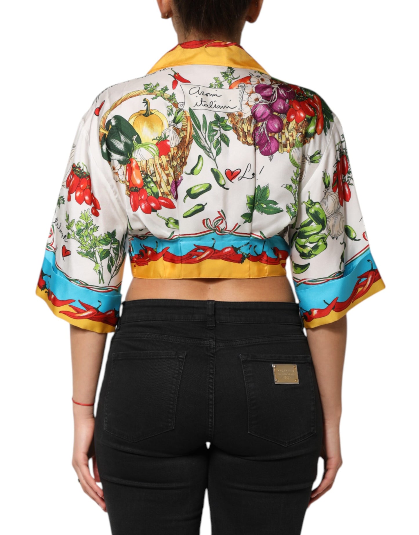 Dolce &amp; Gabbana Multicolor Chili Silk Cropped Top