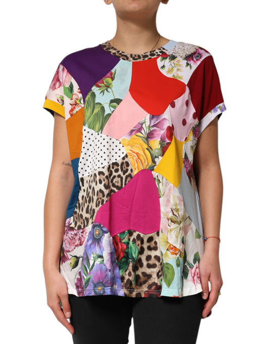 Dolce &amp; Gabbana Top in cotone e seta patchwork multicolore