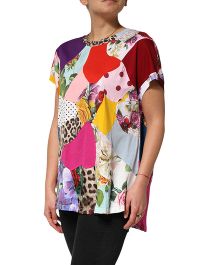 Dolce &amp; Gabbana Top in cotone e seta patchwork multicolore