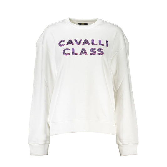 Felpa da donna in cotone bianco Cavalli Class
