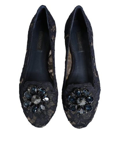 Dolce &amp; Gabbana Scarpe basse con cristalli in pizzo Taormina blu