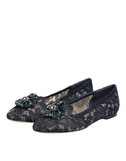 Dolce &amp; Gabbana Scarpe basse con cristalli in pizzo Taormina blu