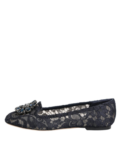 Dolce &amp; Gabbana Scarpe basse con cristalli in pizzo Taormina blu