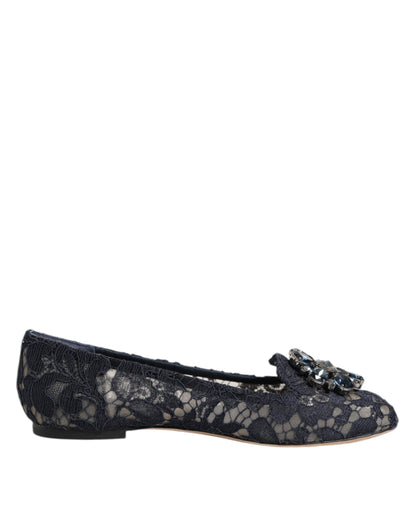Dolce &amp; Gabbana Scarpe basse con cristalli in pizzo Taormina blu
