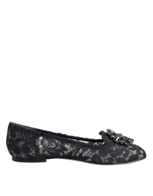 Dolce &amp; Gabbana Scarpe basse con cristalli in pizzo Taormina blu