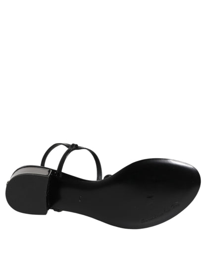 Sandali con cinturino alla caviglia in pelle nera e cristalli Dolce &amp; Gabbana