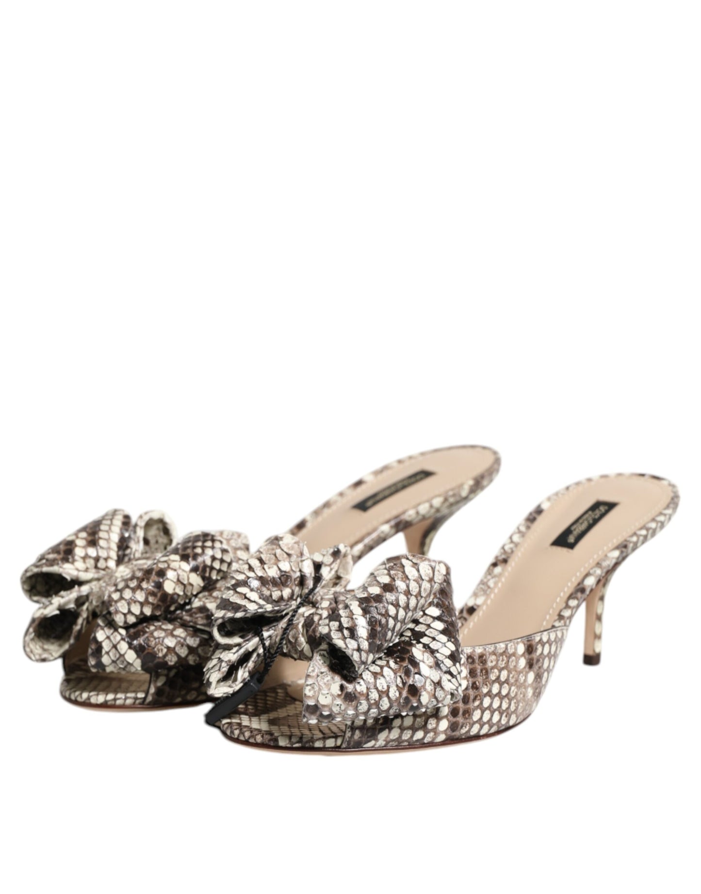 Dolce &amp; Gabbana Mules Peep Toe in Pelle con Fiocco Multicolor Keira
