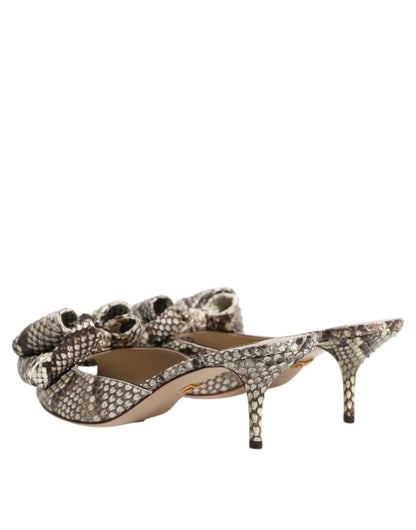 Dolce &amp; Gabbana Mules Peep Toe in Pelle con Fiocco Multicolor Keira