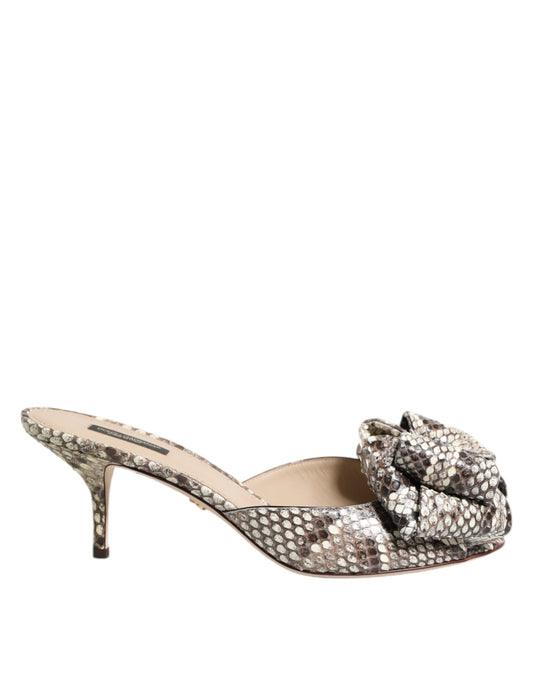 Dolce &amp; Gabbana Mules Peep Toe in Pelle con Fiocco Multicolor Keira