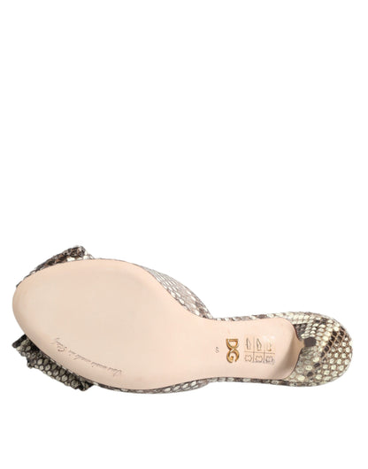 Dolce &amp; Gabbana Mules Peep Toe in Pelle con Fiocco Multicolor Keira