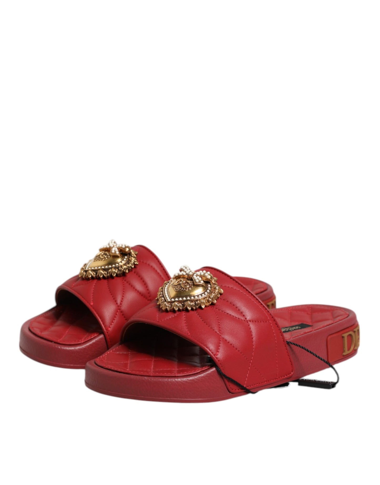 Dolce &amp; Gabbana Scarpe con diapositive in pelle matelassé Devotion rosse