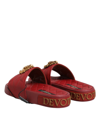 Dolce &amp; Gabbana Scarpe con diapositive in pelle matelassé Devotion rosse