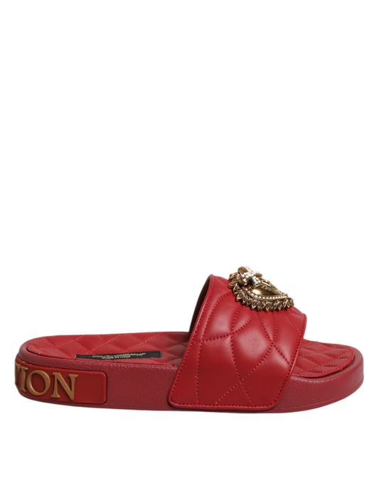 Dolce &amp; Gabbana Scarpe con diapositive in pelle matelassé Devotion rosse