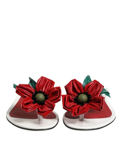 Sandali in pelle con fiori KEIRA rossi e bianchi Dolce &amp; Gabbana