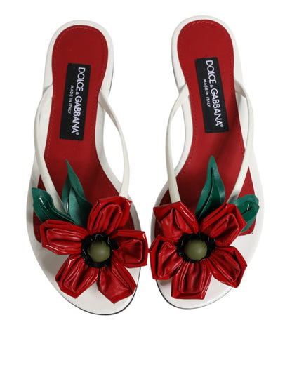 Sandali in pelle con fiori KEIRA rossi e bianchi Dolce &amp; Gabbana