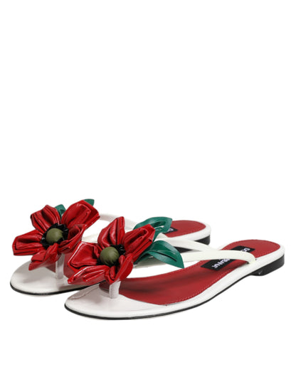 Sandali in pelle con fiori KEIRA rossi e bianchi Dolce &amp; Gabbana