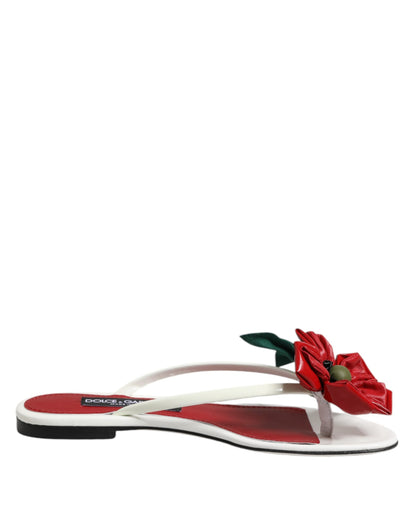 Sandali in pelle con fiori KEIRA rossi e bianchi Dolce &amp; Gabbana