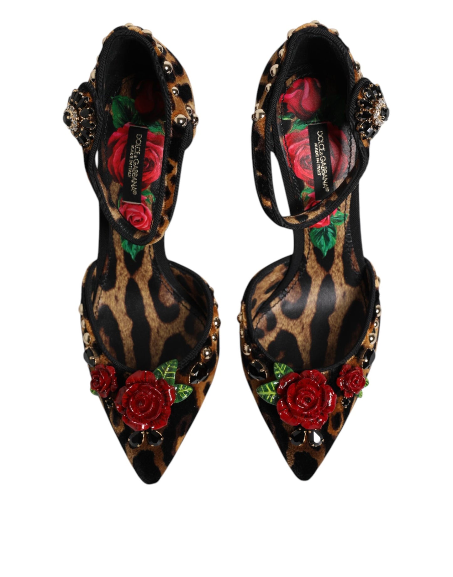 Scarpe con tacco Dolce &amp; Gabbana con cristalli e rose leopardate marroni