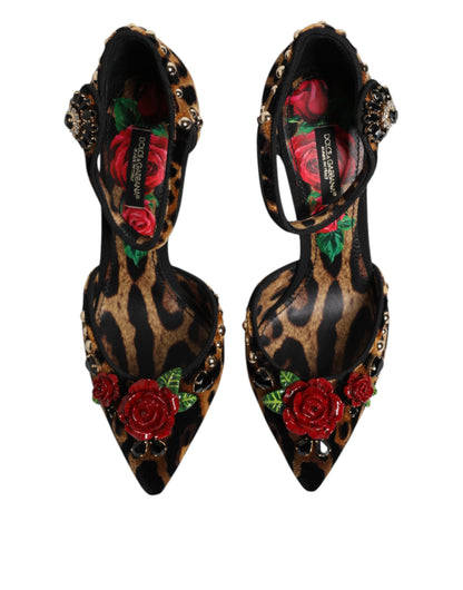 Scarpe con tacco Dolce &amp; Gabbana con cristalli e rose leopardate marroni