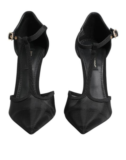 Scarpe con tacco a spillo Dolce &amp; Gabbana nere in rete con cinturino a T