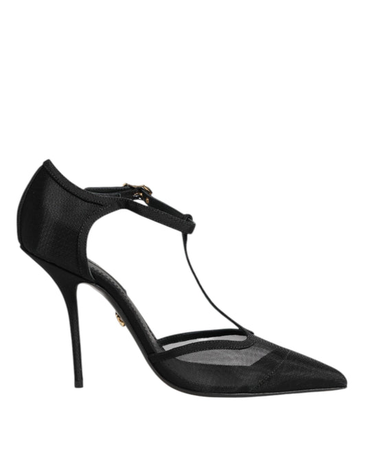 Scarpe con tacco a spillo Dolce &amp; Gabbana nere in rete con cinturino a T