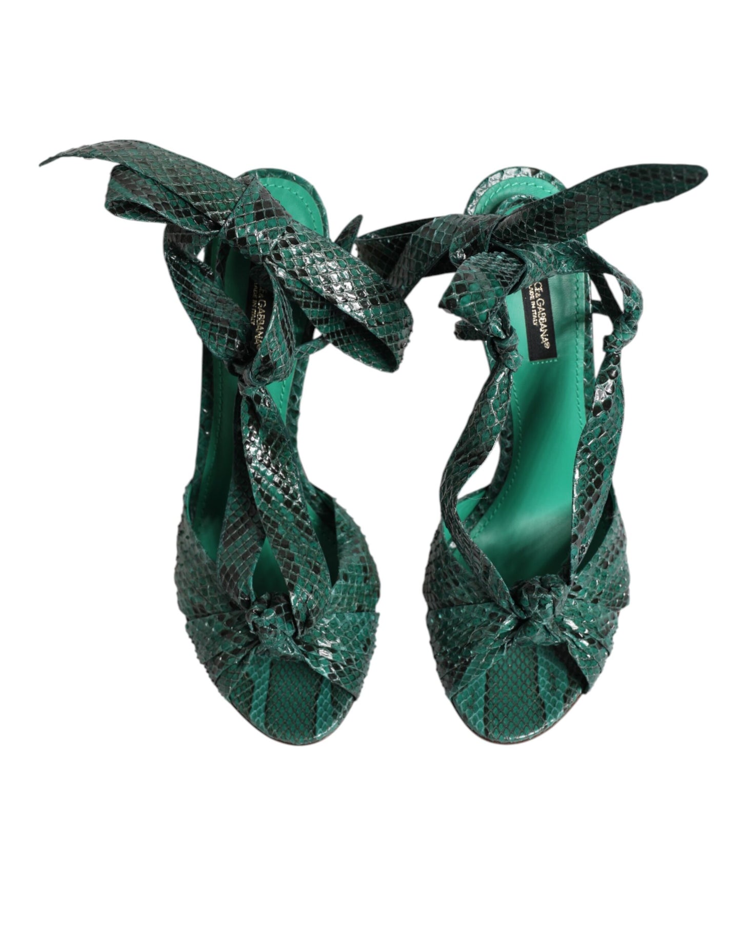Sandali con tacco in pelle di pitone verde Dolce &amp; Gabbana