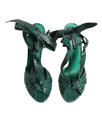Sandali con tacco in pelle di pitone verde Dolce &amp; Gabbana