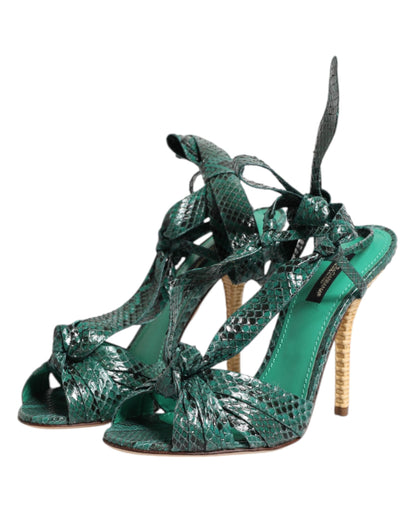 Sandali con tacco in pelle di pitone verde Dolce &amp; Gabbana