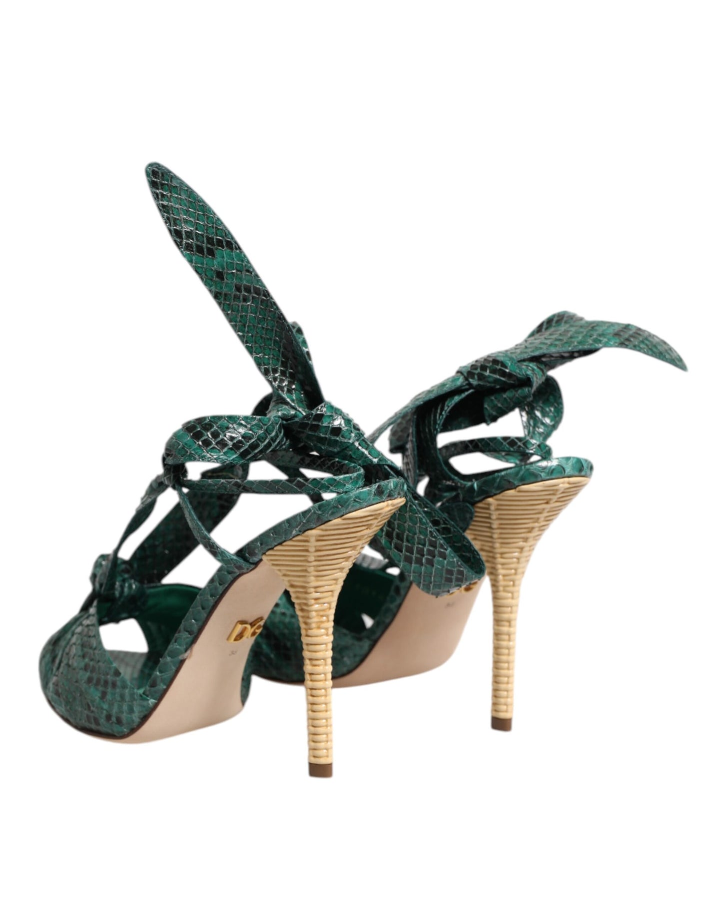 Sandali con tacco in pelle di pitone verde Dolce &amp; Gabbana