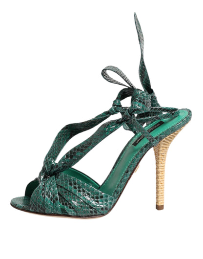 Sandali con tacco in pelle di pitone verde Dolce &amp; Gabbana