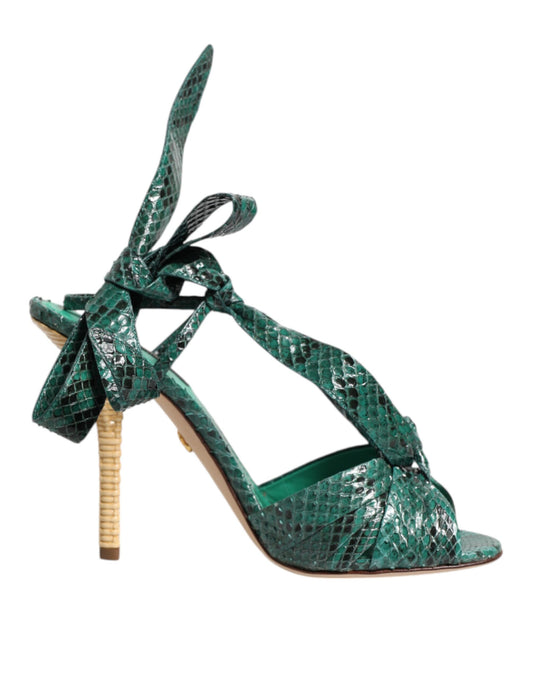 Sandali con tacco in pelle di pitone verde Dolce &amp; Gabbana
