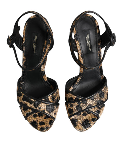 Sandali con cinturino alla caviglia e zeppa leopardata marrone Dolce &amp; Gabbana