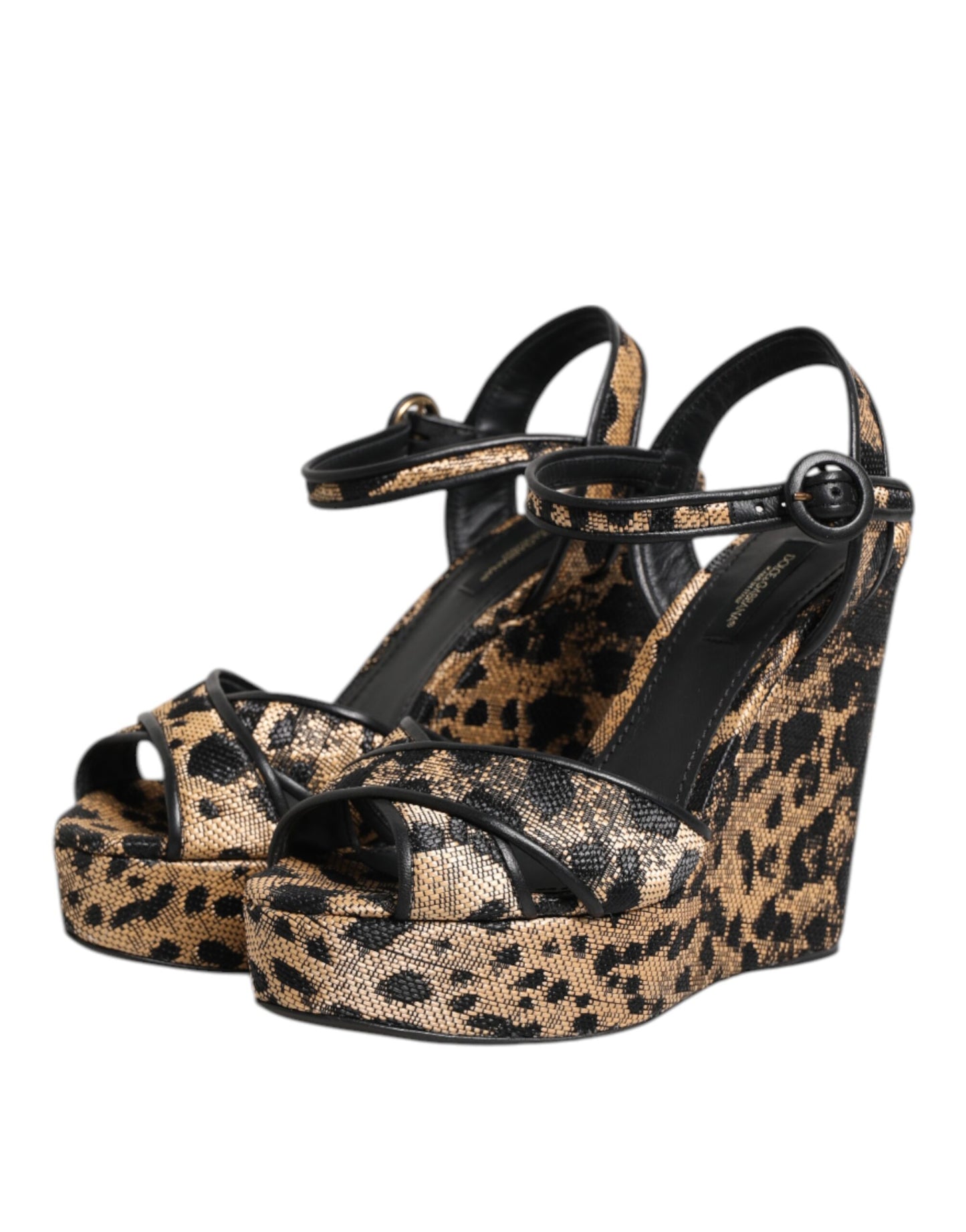 Sandali con cinturino alla caviglia e zeppa leopardata marrone Dolce &amp; Gabbana