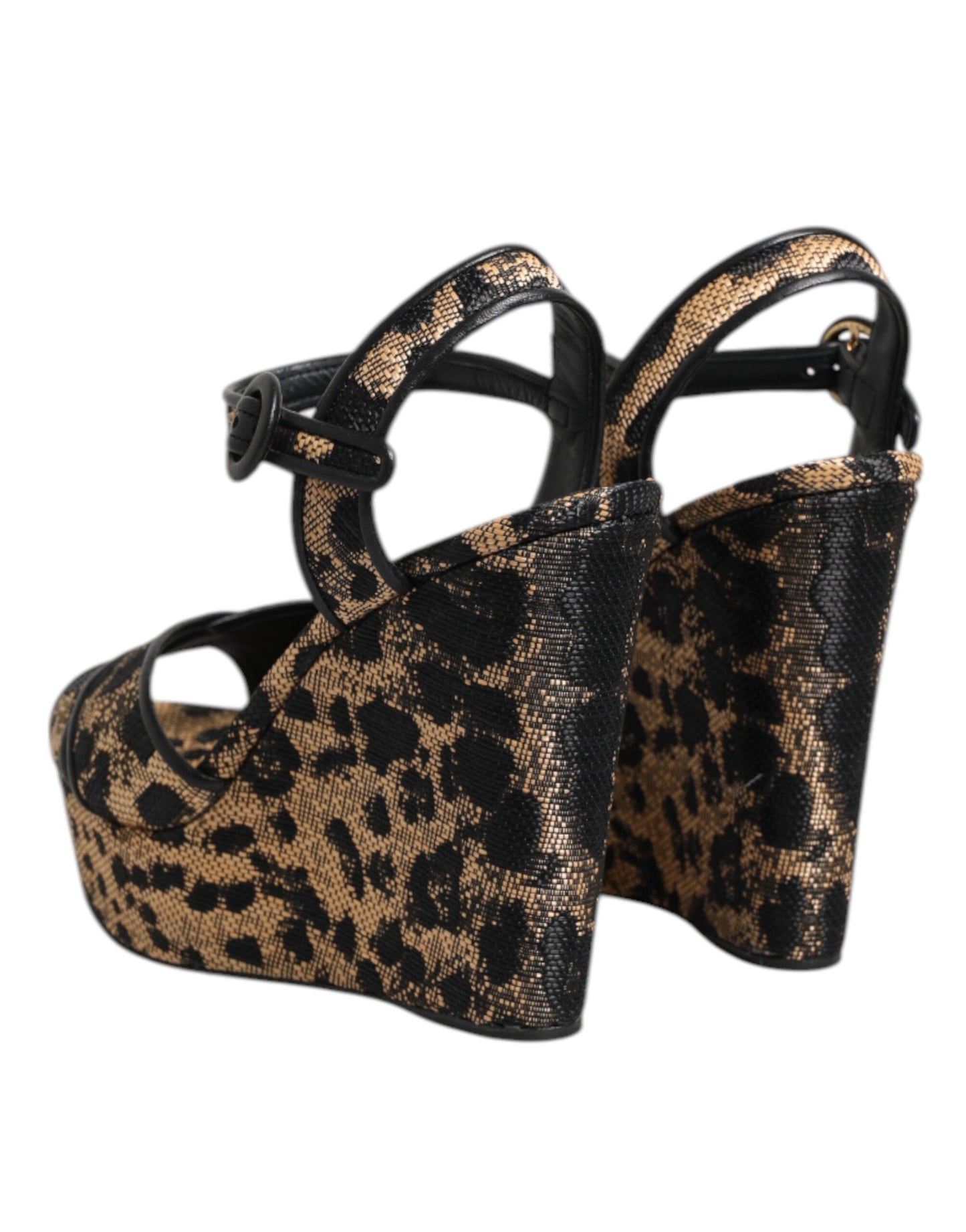 Sandali con cinturino alla caviglia e zeppa leopardata marrone Dolce &amp; Gabbana